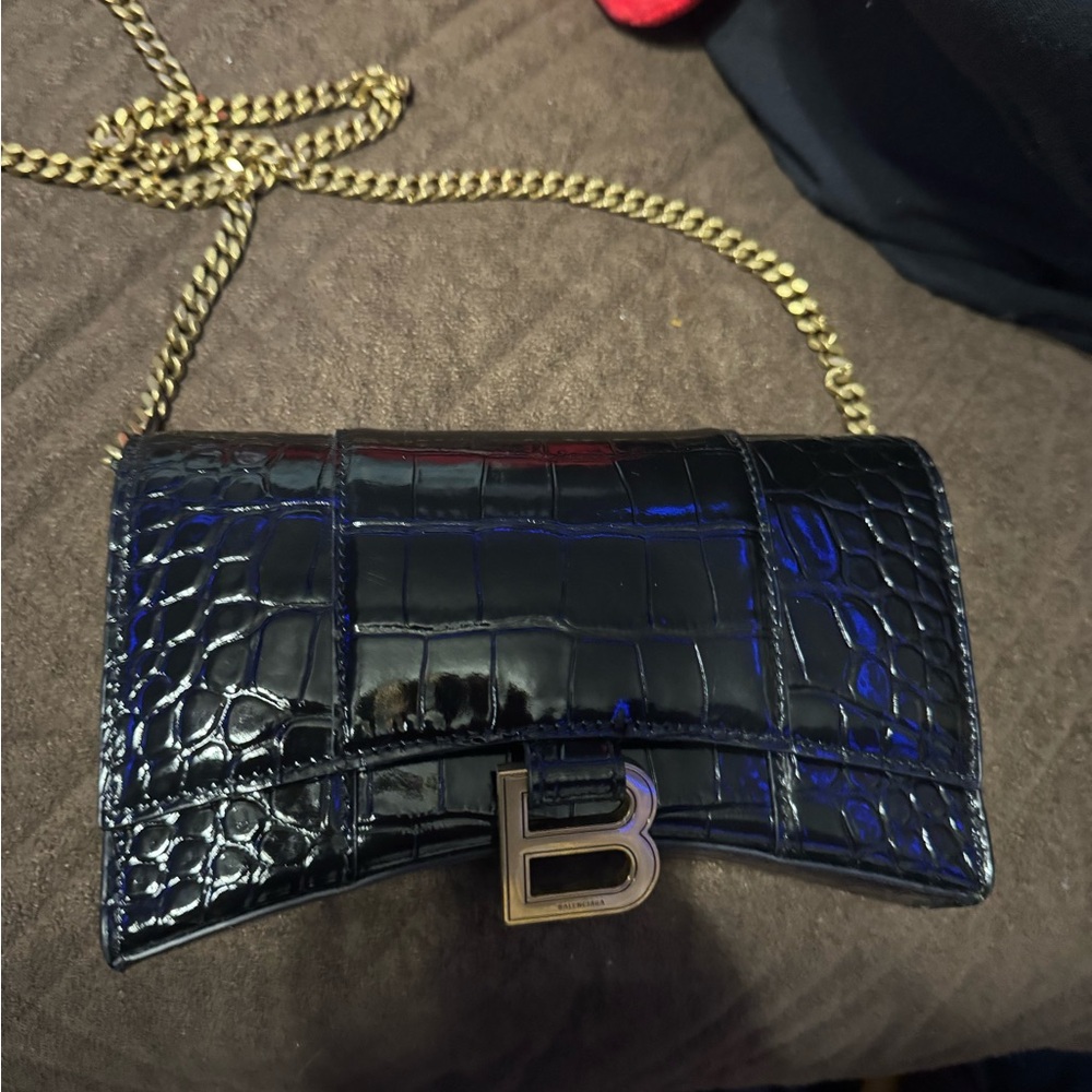 Balenciaga Black and Gold Crossbody Bag with Chain Strap